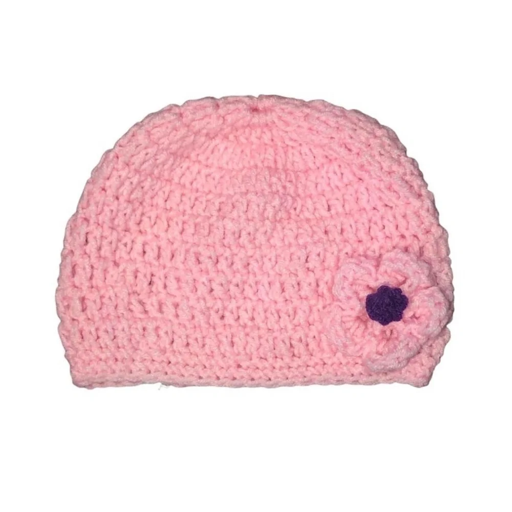 2 Crochet Baby Caps Pink/Purple 18” Sz (1-2 years)